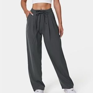 Halara High Waisted Drawstring Zipper Side Pocket Plain Wide Leg Pants Sz L Gray